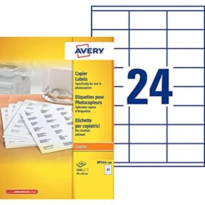 Afbeelding van Kopieeretiket Avery 70x35mm wit doos 100 vel 24 et. per ve