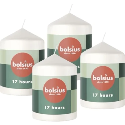 Afbeelding van 4 stuks Bolsius witte stompkaarsen 80/58 (17 uur) cloudy white