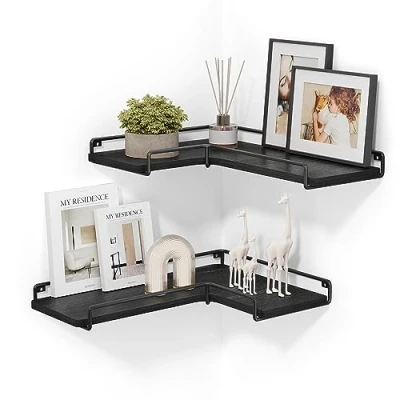 Afbeelding van Vasagle Set van 2 L vormige hoekplanken, industrieel design voor woonkamer, slaapkamer, keuken, zwart