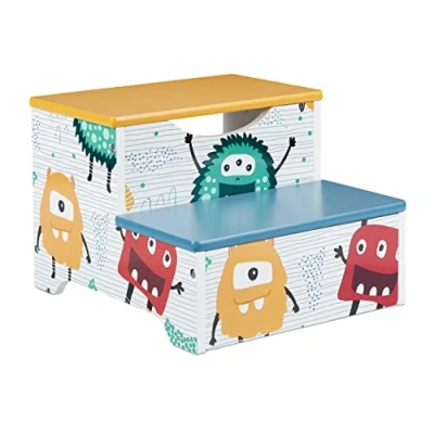 Afbeelding van Relaxdays opstapkrukje kind opstapje badkamer toiletkrukje 2 treden kinderkrukje wc