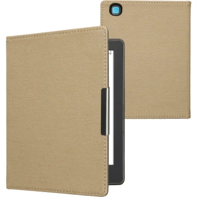 Afbeelding van kwmobile E reader hoesje geschikt voor Kobo Aura H2O Edition 2 hoes flip case met magneetsluiting Ereader cover Denim design in beige