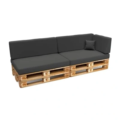 Afbeelding van POKAR Set met 6 kussens voor europallets, waterdicht: 2 x zitvlak 120 80 cm + rugleuning 40 1 60 kussen cm, tuinbank, zonder pallet, antraciet