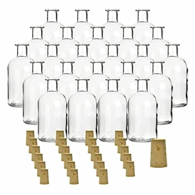Afbeelding van gouveo 24 glazen flessen van 250 ml met deksel, ronde fles om te vullen, lege apothekersflessen voor likeur, olie, azijn (AFRT250SKE)