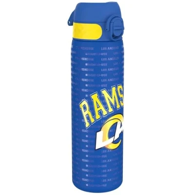 Afbeelding van ION8 Drinkfles van roestvrij staal, 600 ml, lekvrij, gemakkelijk te openen, veilige vergrendeling, vaatwasmachinebestendig, draaggreep, duurzaam, 3D NFL motief, Rams