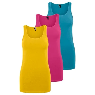 Afbeelding van VERO MODA Débardeur long VMMAXI My Soft pour femme, Lot de 3 (Bumblebee, Cabaret, Caneel Bay), XL