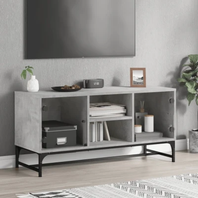 Afbeelding van Tv meubel met glazen deuren 102x37x50 cm betongrijs