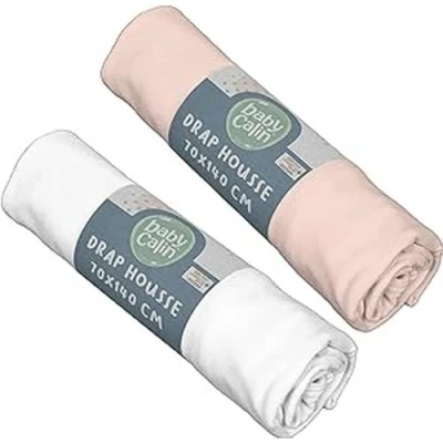 Afbeelding van Babycalin, set van 2 hoeslakens, wit/roze, 70 x 140 cm