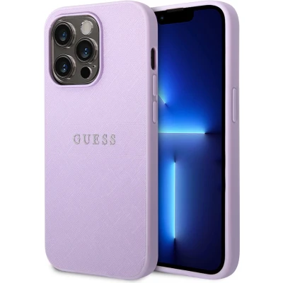 Afbeelding van Guess Apple iPhone 14 Pro PU Saffiano Back Cover Telefoonhoesje Paars Bescherm je Telefoon!