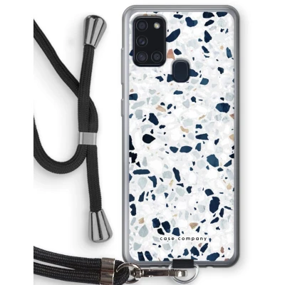 Afbeelding van Case Company® hoesje met Koord geschikt voor Samsung Galaxy A21s Terrazzo N1 Telefoonhoesje Zwart Bescherming aan alle Kanten en Over de Schermrand
