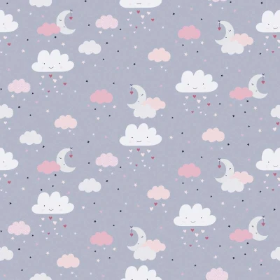 Afbeelding van SWEET DREAMS WOLKEN, MAAN EN STERREN BEHANG Kinderkamer grijs roze beige wit zwart A.S. Création Little Love
