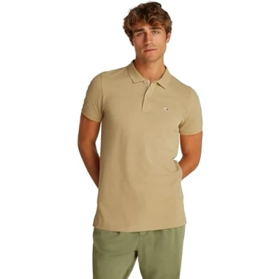 Image de Tommy Jeans Polo TJM SLIM PLACKET EXT S/S pour homme, beige, XL, Beige (Relic Tan), XL
