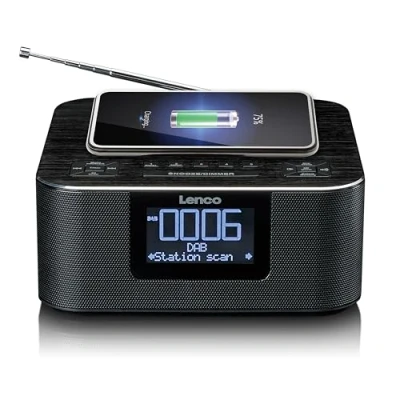 Image de Radio réveil DAB+/ FM avec fonction Bluetooth® et chargeur sans fil Lenco CR 650BK Noir