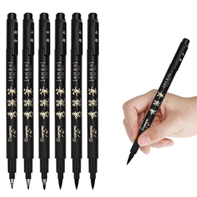 Afbeelding van Kalligrafiepen, 4 maten, set met zwarte markers, voor opschrift, dagboek, handtekening, kunsttekening, 6 stuks