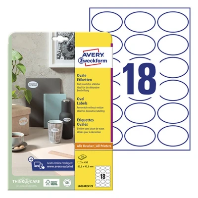 Image de Avery zweckform L6024REV 25 étiquettes produits enlevables 63,5 x 42,3 mm (450 pièces) blanc