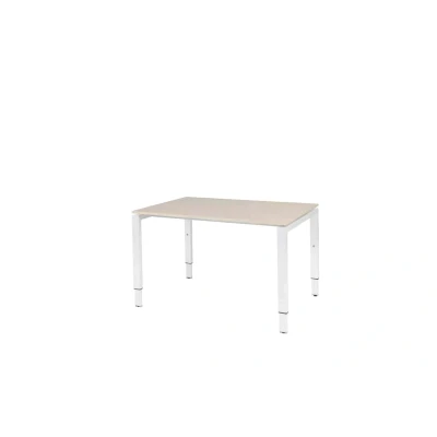 Afbeelding van Domino bureau, hoogte instelbaar (62 85cm) met 120x80cm &#039;zwevend&#039; robson eiken 25mm blad en wit (RAL9010) N poot frame.