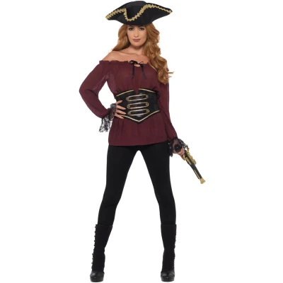 Afbeelding van SMIFFY&#039;S Luxe bordeaux rode piraten blouse voor vrouwen M