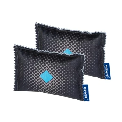 Afbeelding van WENKO Luchtontvochtiger voor de auto, 120 g, 2 stuks, set van luchtontvochtigers, silicagel, 9 x 12,5 cm, wit