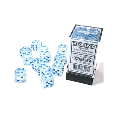 Afbeelding van Chessex Borealis D6 16mm Icicle/light blue Luminary Dobbelsteen Set (12 stuks)