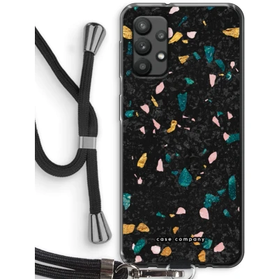 Afbeelding van Case Company® hoesje met Koord geschikt voor Samsung Galaxy A32 4G Terrazzo N10 Telefoonhoesje Zwart Bescherming aan alle Kanten en Over de Schermrand