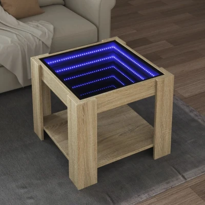 Afbeelding van Salontafel met LED 53x53x45 cm bewerkt hout sonoma eikenkleurig