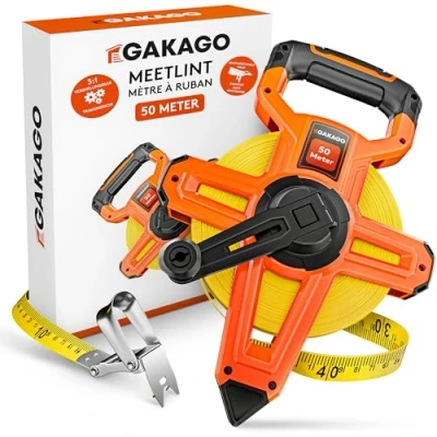 Afbeelding van Gakago Meetlint 50 m rolmeetlint met inklapbare hendel ergonomische en antislip handgreep rol band markeringspunt flexibele meethaak