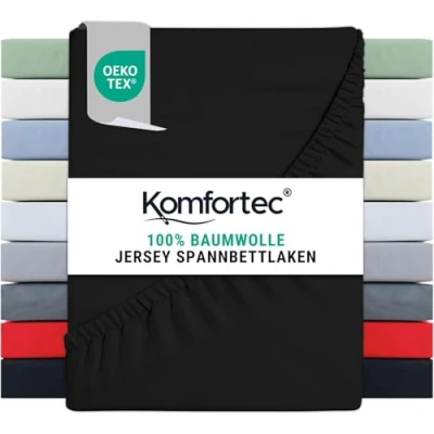 Afbeelding van Komfortec Jersey Stretch Hoeslaken 140x200 cm 30cm Matrasdikte Rondom Elastiek 100% Katoen Zwart