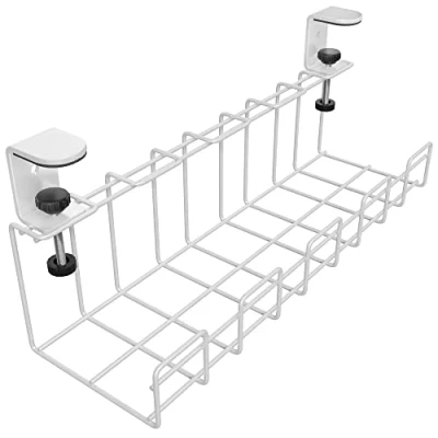 Afbeelding van Kabelkanaalbureau voor bediening op de werkplek kabelmanagement kabels, opladers en stekkerdozen zonder gereedschap (M, wit metaal, kabelorganizer) KD Essentials