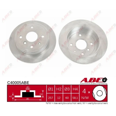 Afbeelding van ABE C40005ABE Remschijf Achteras 258 12 4 114,3 volledig CHEVROLET: Epica Saloon, Evanda Saloon