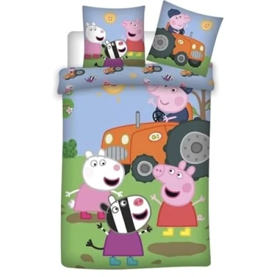 Afbeelding van Peppa Pig Omkeerbaar beddengoed voor kinderen, katoen, op de boerderij, tractor, dekbedovertrek 140 x 200 cm, kussensloop 50 70 cm