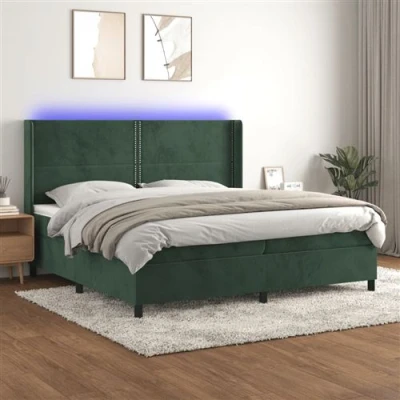Afbeelding van vidaXL Boxspring met matras en LED fluweel donkergroen 200x200 cm