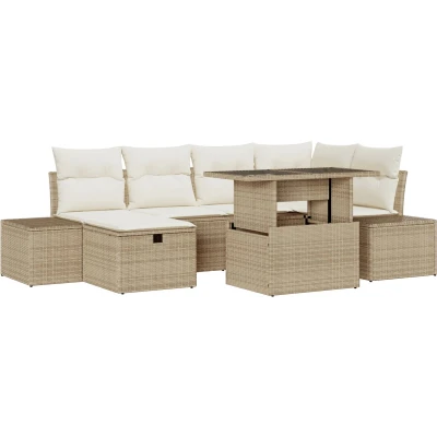Afbeelding van vidaXL Set van 7 Stukken Tuin Sofa met Kussens Beige Poly Rattan