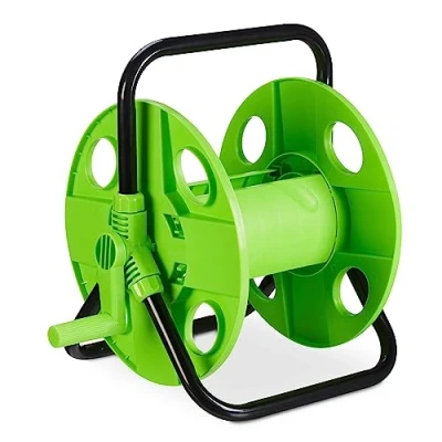 Afbeelding van tuinslanghaspel voor 30 m 1/2&quot; slang staal kunststof slanghouder zwart groen
