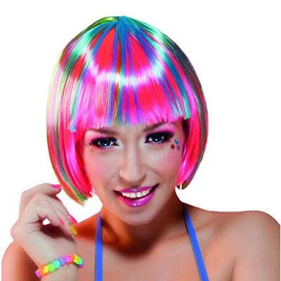 Image de perruque coupe cheveux carré mèches colorées femme 85701