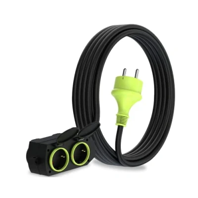 Afbeelding van MutecPower 5 m verlengkabel met 4 geaarde stopcontacten voor buiten IP44 H05RR F3G 1,5 mm² verlenging contacten buitenverdeler voudig zwart/groen