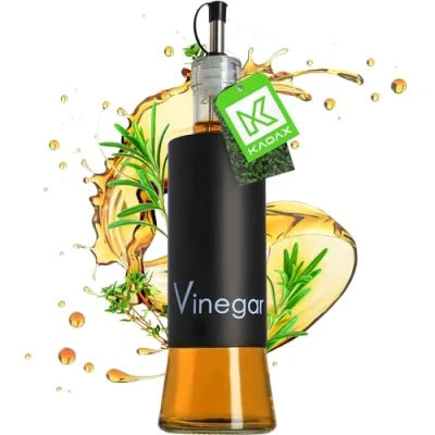 Afbeelding van KADAX dispenser voor vloeibare specerijen, glazen fles met stalen elementen, glasdispenser olie, azijn, vinaigrette, oliecontainer, olijfolie (Vinaigrette, zwart)