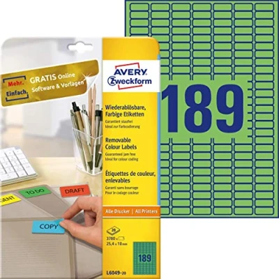 Afbeelding van Avery L6049 20 etiket Groen 3780 stuk(s)
