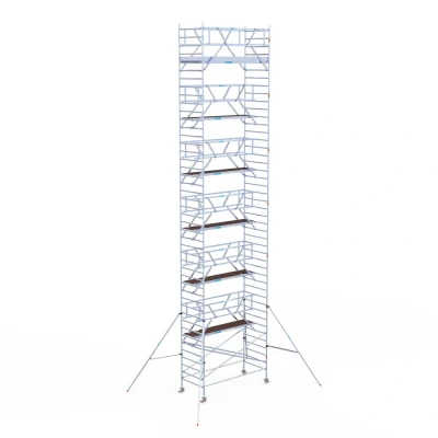 Afbeelding van Professionele alu rolsteiger 1.35x3.05x14.20m werkhoogte incl. dubbele voorloopleuning