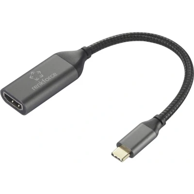 Afbeelding van Renkforce RF 5234038 USB C / HDMI Adapterkabel [1x stekker 1x bus] Zwart Afscherming gevlochten 0.15 m