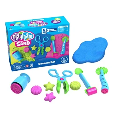 Afbeelding van Learning Resources Playfoam sensorische zandset, 3 kleuren zand met 5 gereedschappen, kneedzand, mengen en modelleren, kleuterklas, cadeaus voor jongens meisjes, leeftijden 3+
