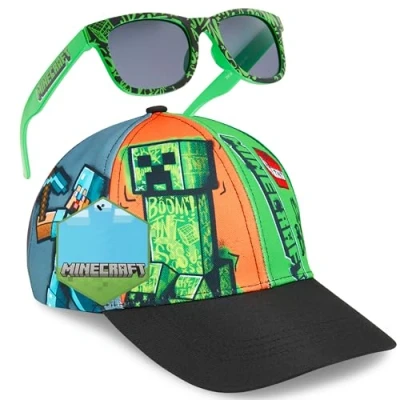 Afbeelding van Minecraft Set met truckerpet voor kinderen en zonnebril, 100% uv bescherming, Creeper zonnebescherming, zomeraccessoires, cadeau jongens, Veelzijdig te gebruiken.