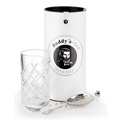 Afbeelding van Buddy&#039;s Bar re roerder, roerglas 500 ml, zware kwaliteit, lepel stang 27 cm, zeef/pad, roestvrij staal hoogglans gepolijst, vaatwasmachinebestendig, barset met geschenkdoos