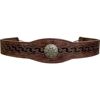Afbeelding van HiiFeuer Middeleeuwse kunstlederen hoofdband met reliëf, verstelbare retro renaissance stijl, hoofdband, kostuumaccessoires voor LARP (donkerbruin A)