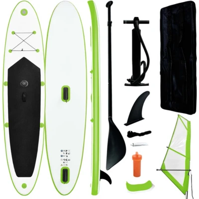 Afbeelding van Stand Up Paddleboard opblaasbaar met zeilset groen en wit