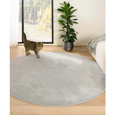 Afbeelding van Rond Zacht Vloerkleed Plush Zilver 160 Cm