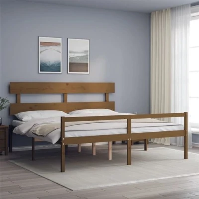 Afbeelding van Bedframe Met Hoofdbord Massief Hout Zwart 160X200 cm 200 x / Honingbruin Hoog