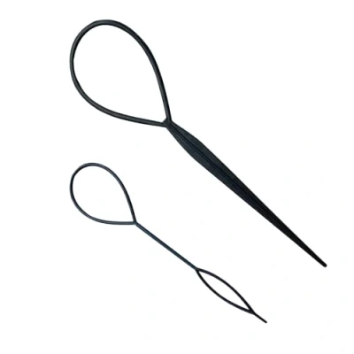 Afbeelding van 2 delig gereedschap voor paardenstaart, haaknaalden van kunststof, haarstyling, kappersaccessoires, truien, platte naald, gevlochten, machinaal zwart