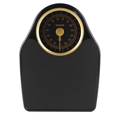 Image de Salter 145 GFEU16 Pèse personne mécanique, style médecin, capacité max. 150 kg, cadran facile à lire avec aiguille rotative, grand plateau tapis en vinyle texturé, aucune pile requise, or