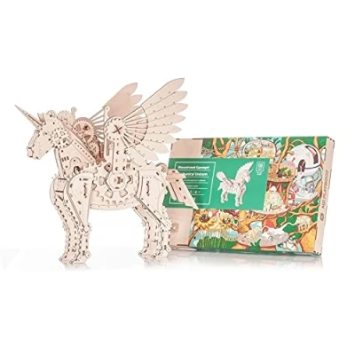 Afbeelding van Mr. Playwood Mechanical Unicorn 3D houten puzzel Bouwpakket hout DIY Knutselen Miniatuur 148 onderdelen