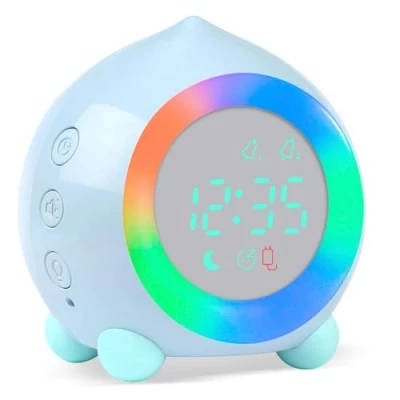 Afbeelding van Ayybboo wekker voor kinderen, verlicht, led, digitaal, lamp, wekker, nachtlampje, meisjes, jongens, dag, nacht, volume, verstelbaar, snooze, via USB, opladen (blauw)