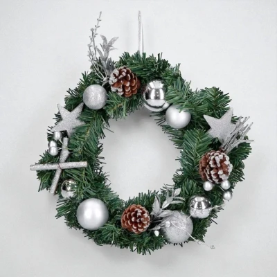 Afbeelding van Decoratieve Kerstkrans Groen/Zilver ø30 cm Kerstdecoratie